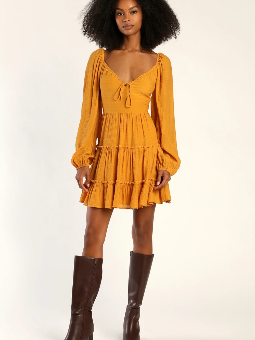 Yellow dress with bell sleeves tie front #boho #festival #summer #cute #vacation